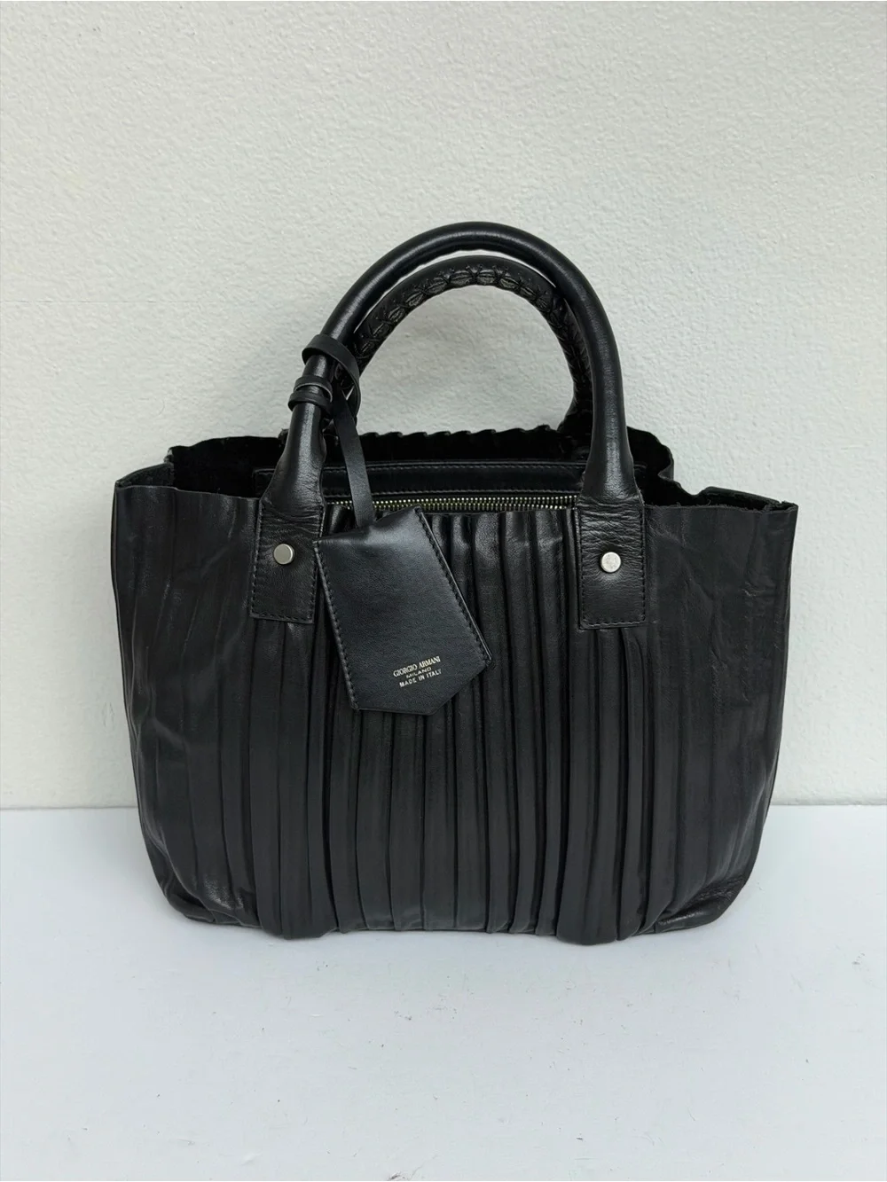 Giorgio Armani Black Leather Handbag Vintage Made in Italy Soft Leather Shoulder